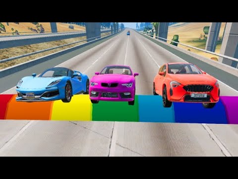 Cars vs Rainbow Speed Bumps BeamNG.Drive