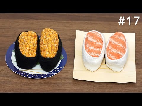 寿司の靴下。サーモン&納豆。Sushi Socks Salmon & Natto Gunkan Maki Video