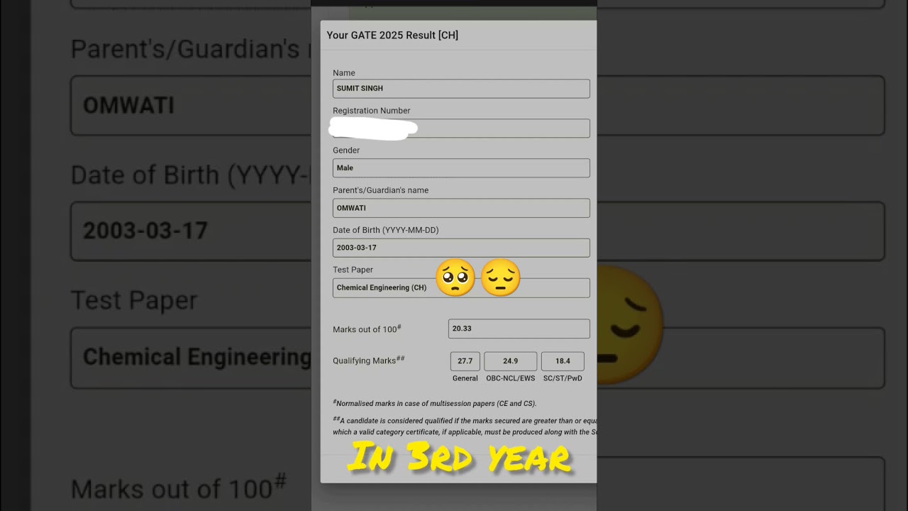 MY GATE Result 2025🥺😔🔥 | #gate #iit #jee  #motivation #inspiration #shorts