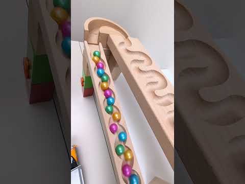 marble Run Race ASMR #55 Wooden Wave Course Colorful Marbles   #marblerun #marblerunrace #asmr