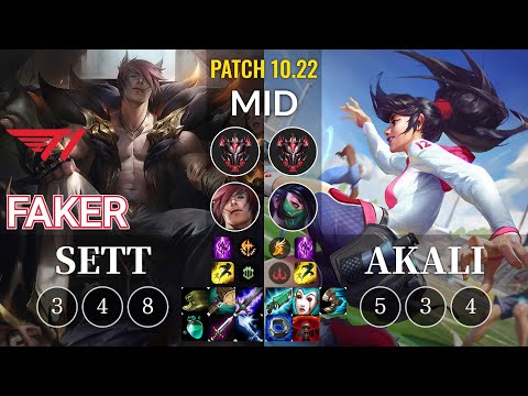 T1 Faker Sett vs Akali Mid - KR Patch 10.22