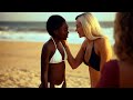 A Black Girl In White Bikini Kissing A White Woman In Black Bikini Passionately Shorts