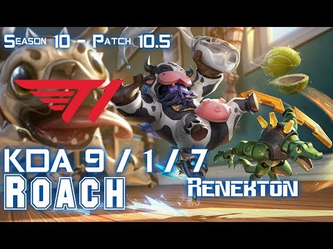 T1 Roach RENEKTON vs AKALI Top - Patch 10.5 KR Ranked