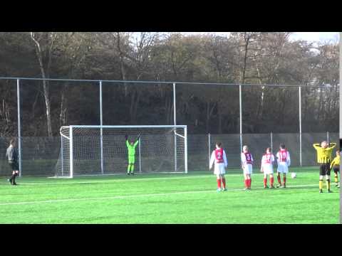 Doelpunt Rijnsburgse Boys D1 in wedstrijd RB - RCL D1