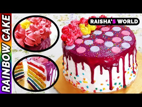 Easy & Delicious Rainbow Cake Recipe🌈  | Best Birthday Cake Recipe in a Simple Way 😋 Raisha's World