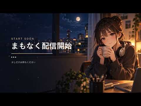 イラストを、動く配信待機画面に仕上げます 光の粒と文字が動くループ動画。OBSでそのまま使えます
