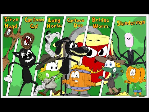 Sapo Brothers contra Siren Head, Cartoon Cat, Long Horse, Cartoon Dog, Bridge Worm e Slenderman