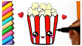 Como desenhar Saco de Pipoca fofo Kawaii ❤ Desenhos Kawaii - Desenhos para Desenhar