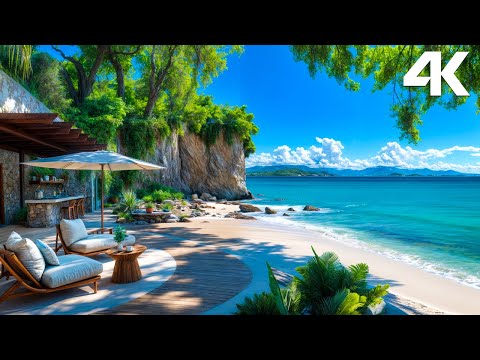 Blue Coastal Café ☀️ | Warm Summer Breeze & Ocean Views with Coffee Aroma