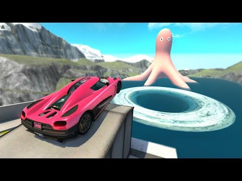 Giant Water Vortex High Speed Jumping Crashes - BeamNG.drive