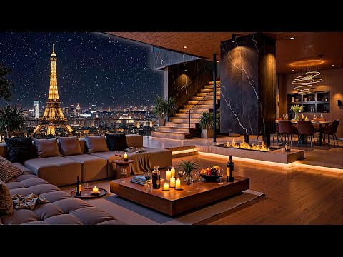 Winter Night ❄ Luxury Apartment in Paris with Smooth Jazz Saxophone & Fireplace Sounds for Relaxing
