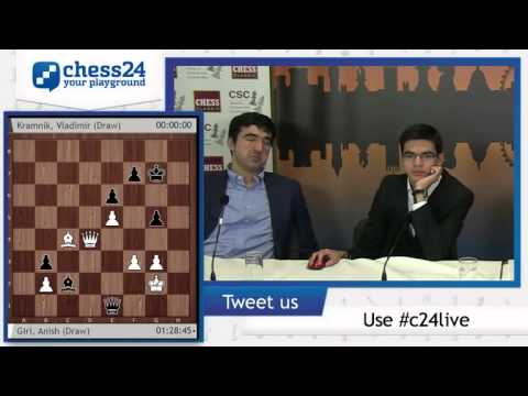 Fun interview, Kramnik and Giri analyse their game - Post Conference - London Chess Classic 2014