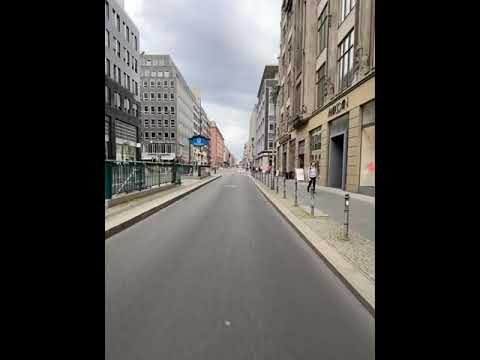 Car-free Friedrichstrasse in Berlin on a bike