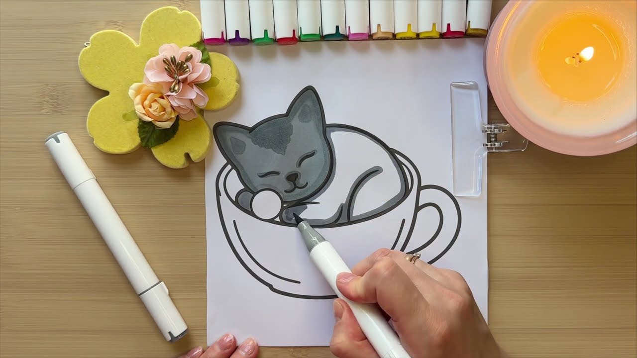 Cozy Cat Coloring ☕🐱 | Relaxing Color With Me ASMR