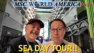 MSC World America Day 2! | Sea Day Tour, Food & Ship Exploration! 🚢