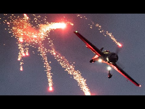 Pyros And Fireworks - Night Airshow Highlights by Jurgis Kairys Flying His Su-31 - Flygfesten 2022