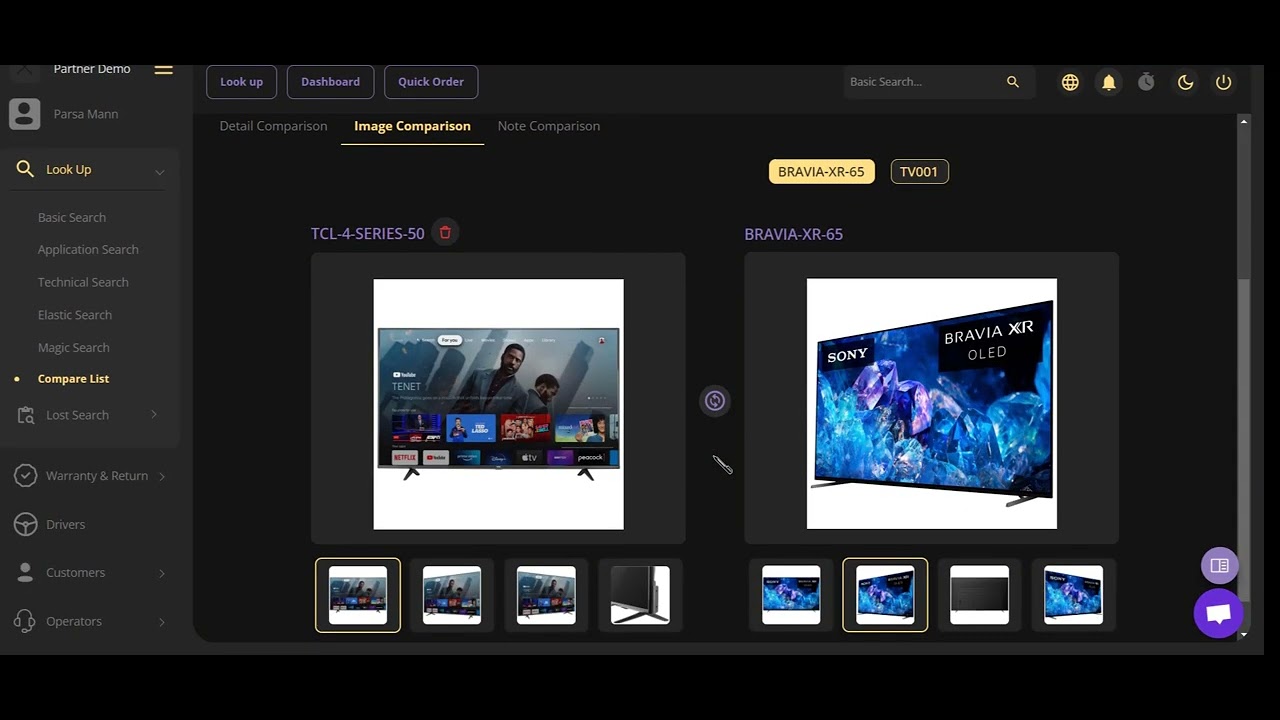 Partner platform - comparison lists