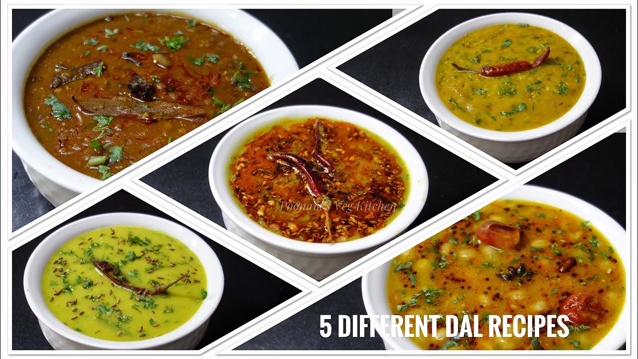 5 Different Dal Recipes - Hing Jeera Dal, Khatti Meethi Gujarati Dal, Masoor Dal, Dal Fry, Dal Tadka