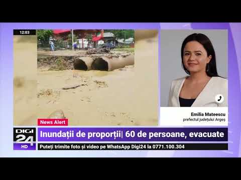 Momentul în care acoperișul terasei unei pensiuni din județul Argeș este smuls de ape