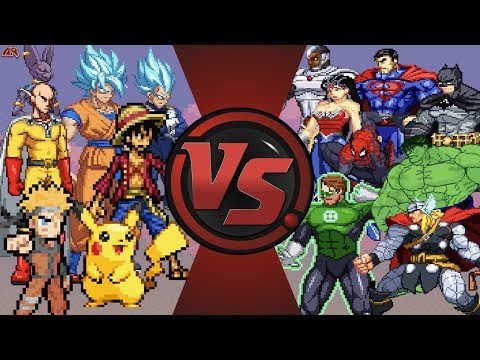 Anime vs Justice League & Avengers (Goku, Naruto, Luffy, Pikachu vs Superman, Batman, Hulk, Thor)