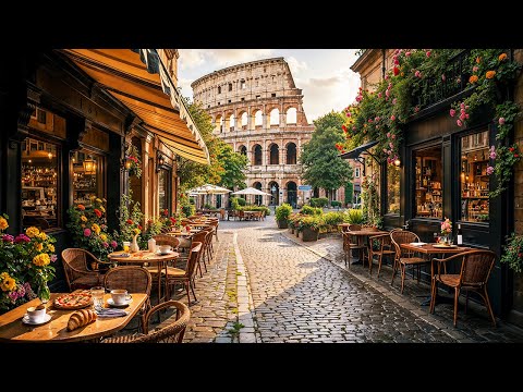Rome Morning Café Street ☕ Smooth Instrumental Jazz & Gentle Bossa Nova for Positive Mood