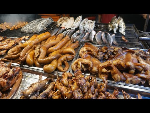 Many Delicious Different Varieties Street Food Type at Night - Night Views Street Food @Phsa Orussey