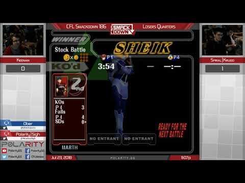 CFL Smackdown 186 Melee - Keenan (Marth) vs Spiral | Krudo (Sheik) - Losers Quarters
