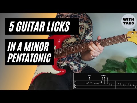Five Pentatonic Guitar Licks in A minor part 2(with TABS) - Guitar Lesson