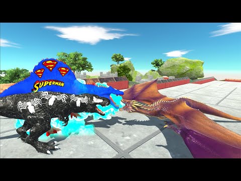 SUPERMAN SPINOSAURUS Vs VENOM T-REX DEATH BIG FALL - Animal Revolt Battle Simulator