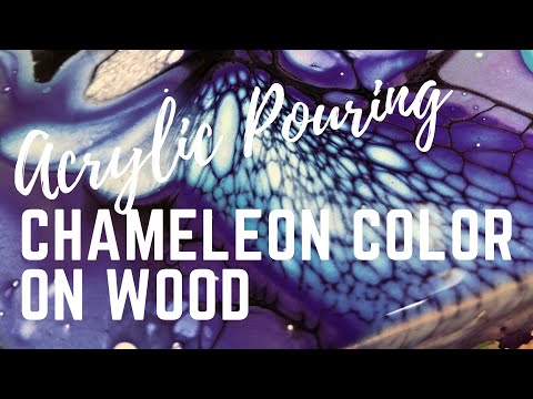 40. Chameleon color- Acrylic Pouring on wood - Triptych