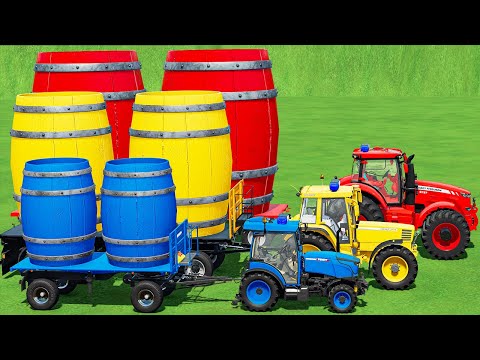 TRANSPORT MINI & BIG TRACTORS - WATER BARREL vs POLICE FENDT &  MASSEY FERGUSON TRACTORS! FS22