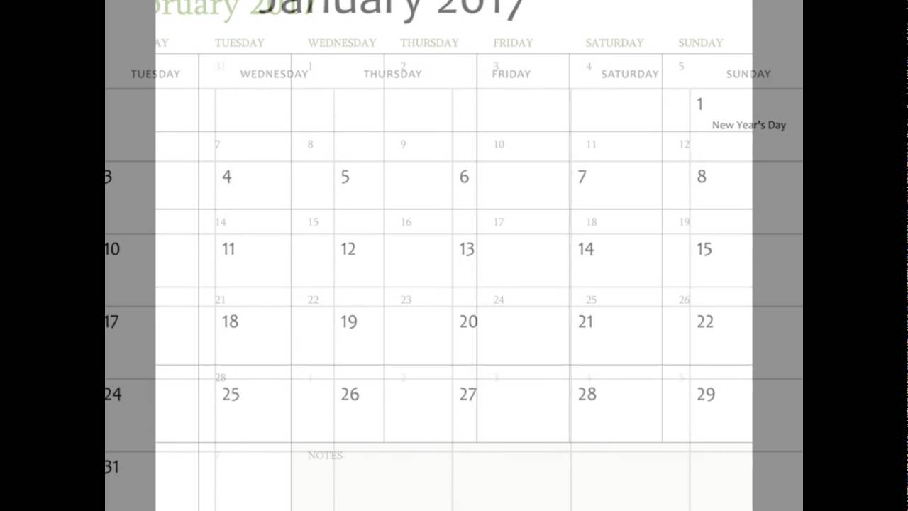 January 2017 Calendar Printable Template Word, PDF