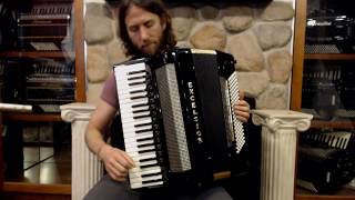 Video thumbnail for 4158 - Like New Black Excelsior Symphony Gold Piano Accordion LMMH 42 120 by Liberty Bellows