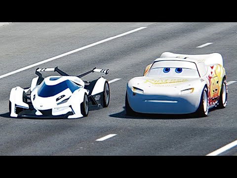Lightning McQueen White Edition vs Lamborghini V12 Vision GT at Drag Race 20 KM