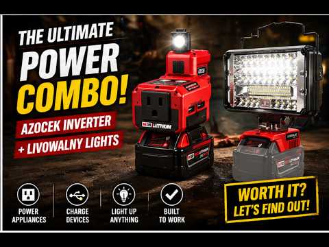 220W Azocek Power Inverter Compatible with Milwaukee 18V Battery, DC 18V to AC 110V Portable Power Station with 1 AC Outlet, 2 USB Ports & 1 Type-C Fast Charging, 400LM LED Work Light video review thumbnail