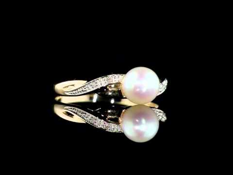 Freshwater Pearl Infinity Ring with Diamonds in 10K Yellow Gold | MyJewelryBox