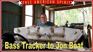 #1 Bass Tracker to Jon boat Remove transom, interior and foam how to remodel restore a bass boat