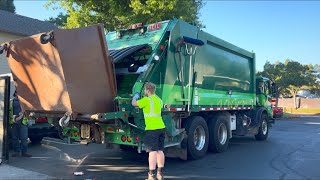 City of Roseville Autocar ACX Commercial Rear Loader 18-385 On Apartment Dumpsters
