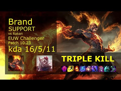 Brand Support vs Rakan - EUW Challenger 16/5/11 Patch 10.23 Gameplay