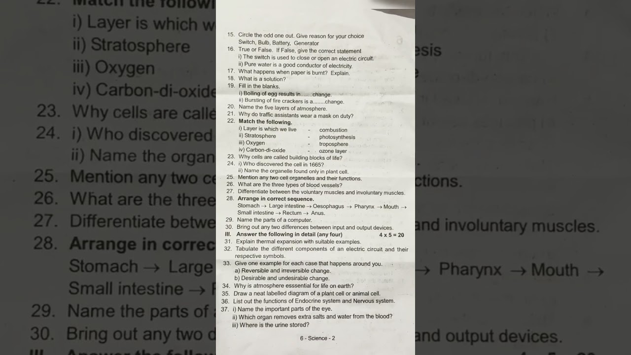 6 std Term 2 Science question paper