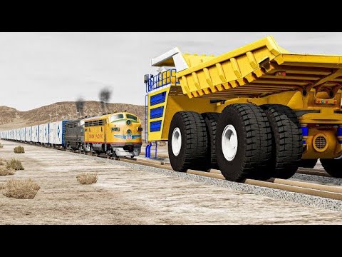 trains vs giant belaz - beamng. driv