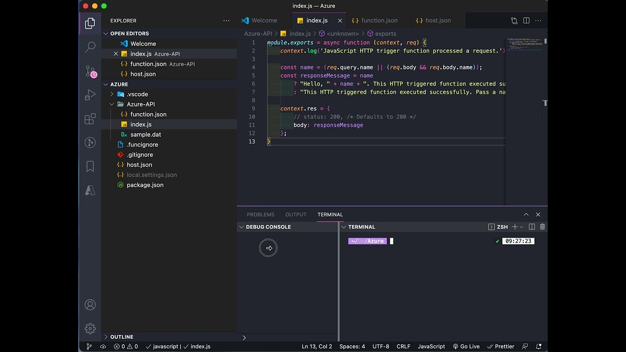 Create Http APIS using Azure function In Node Js