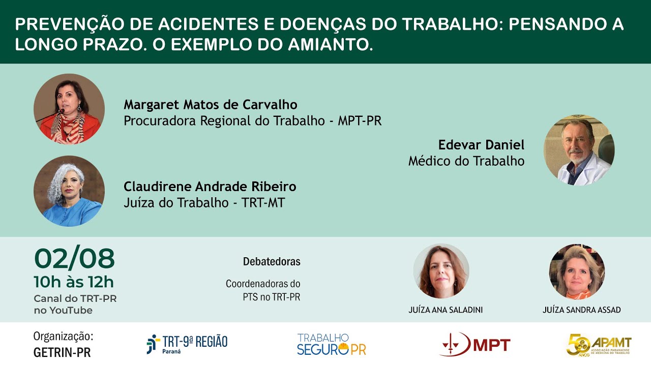 Painel "Prevenção de acidentes e doenças do trabalho: pensando a longo prazo" (02/08/2024 10h)