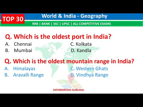 Top 30 World & Indian Geography MCQ Question & Answers | Geography Important Questions | India GK