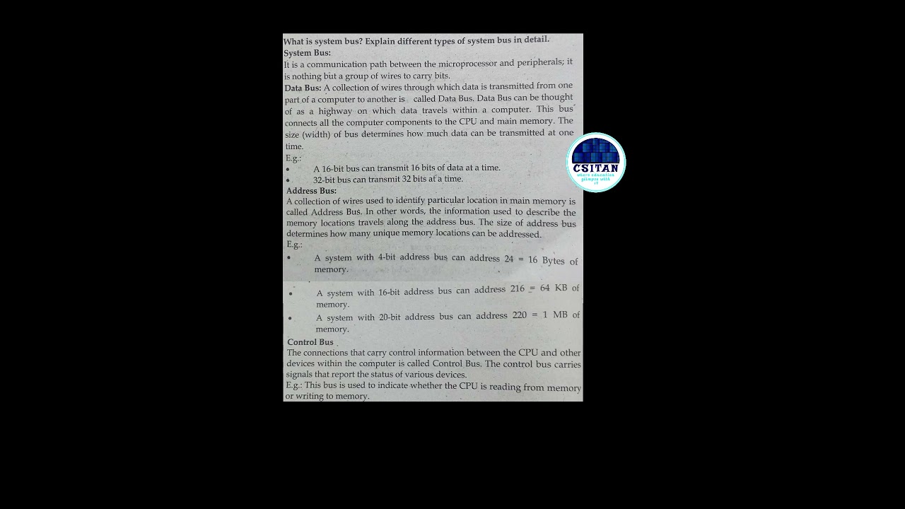 What is system bus? Explain different types of system bus in detail. || CSITAN