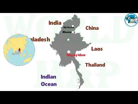 ミャンマーの政治地図 2022 / ミャンマー地図 2022 / ミャンマーの有名都市 2022 / 世界地図シリーズ