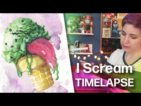 'I Scream' Cute and Creepy Watercolor Painting Time-lapse
