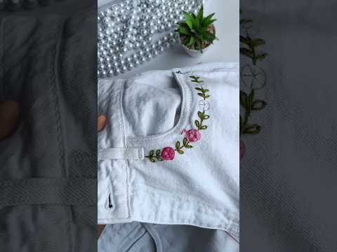 Embroidery on Jeans || Easy embroidery designs #shorts #youtubeshorts
