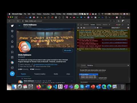 Simulating light/dark colour scheme in Microsoft Edge Developer tools.