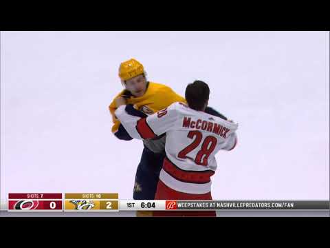 NHL Fight - Hurricanes @ Predators - McCormick vs Lewington